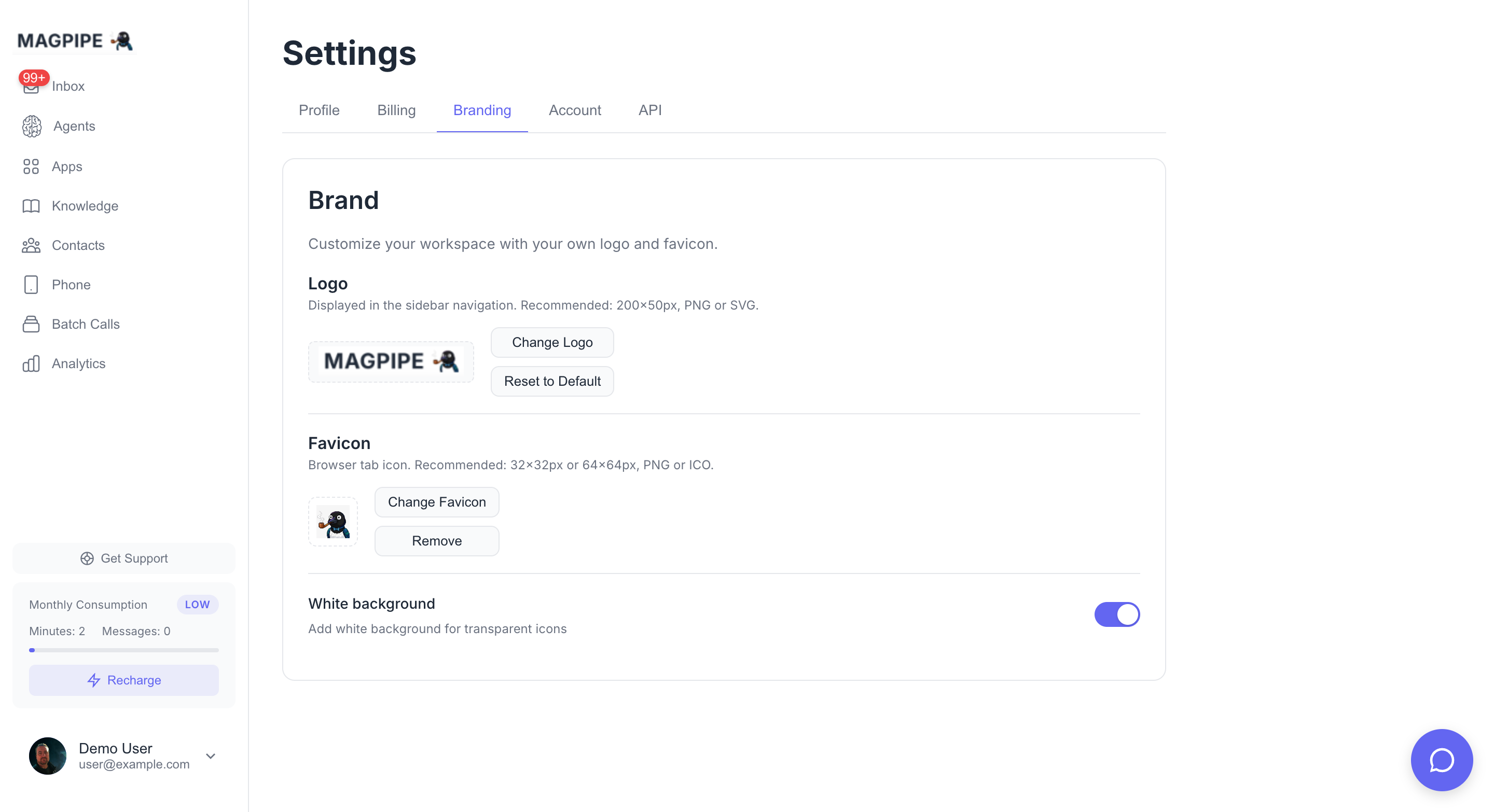 White labeling settings