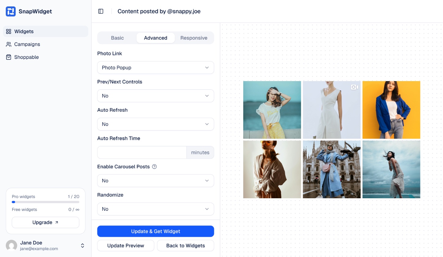 Photo Link set to Photo Popup on the Advanced tab
