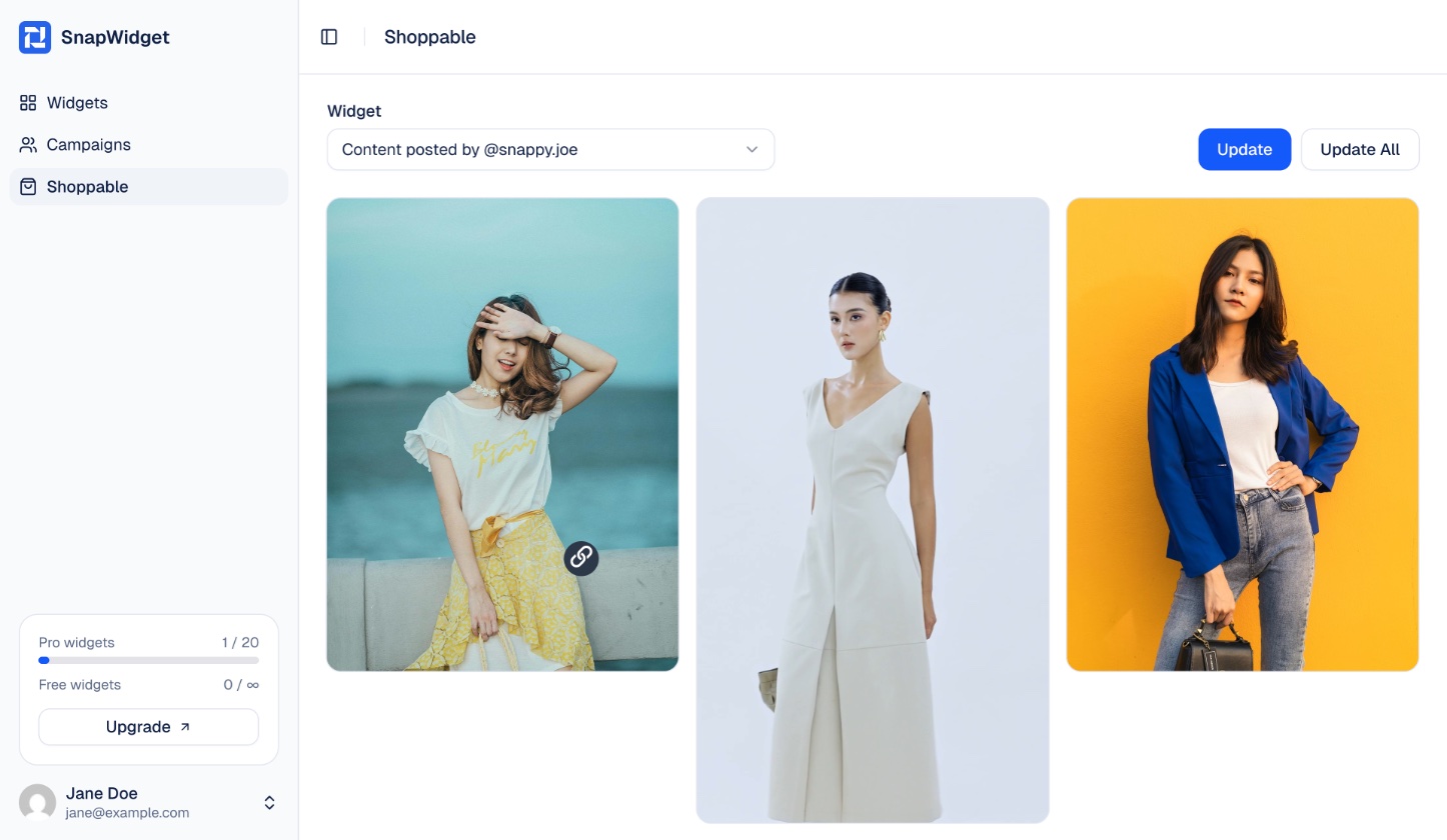The Shoppable page with a link pin on a photo