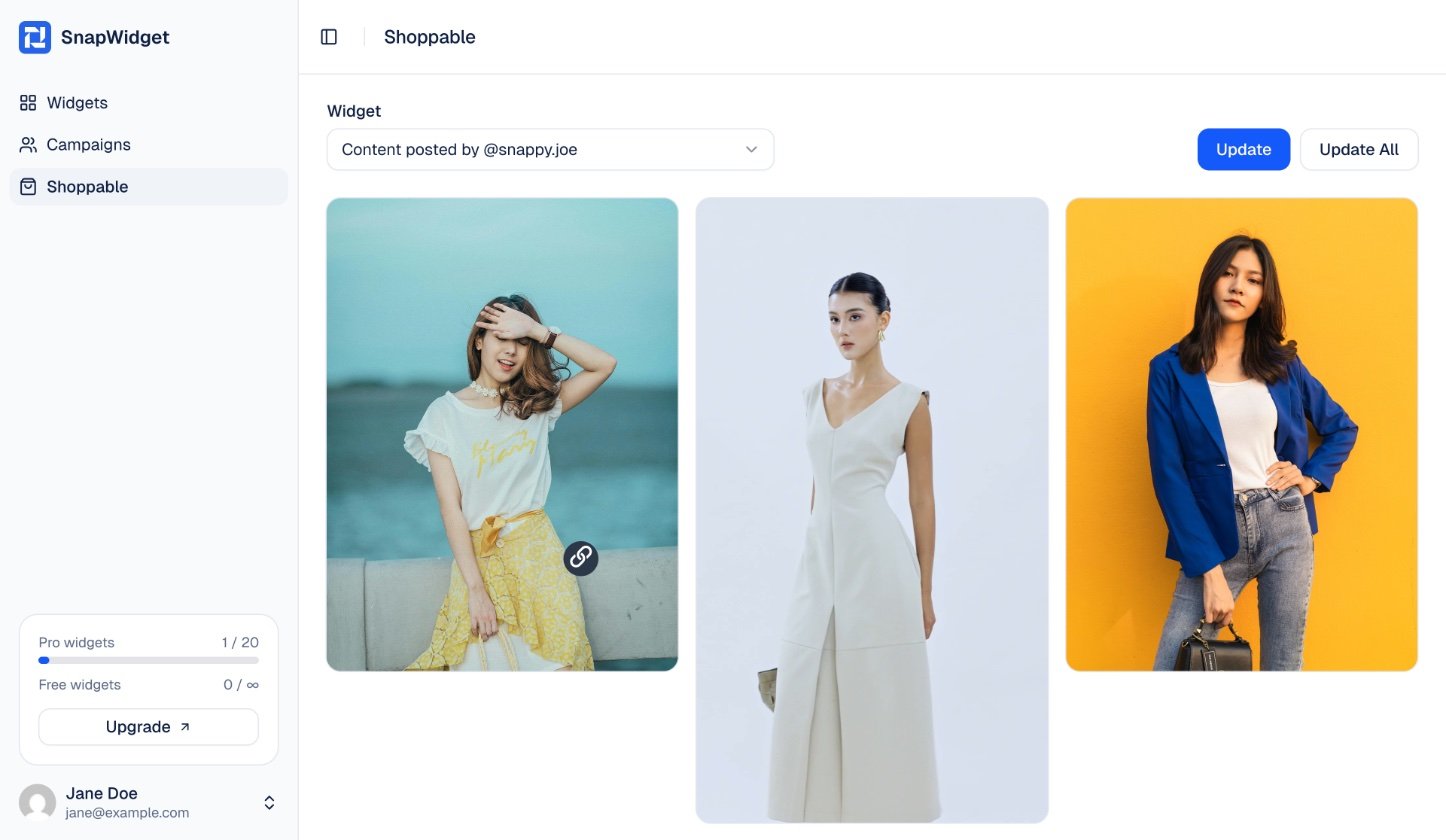The Shoppable page with a link pin on a photo