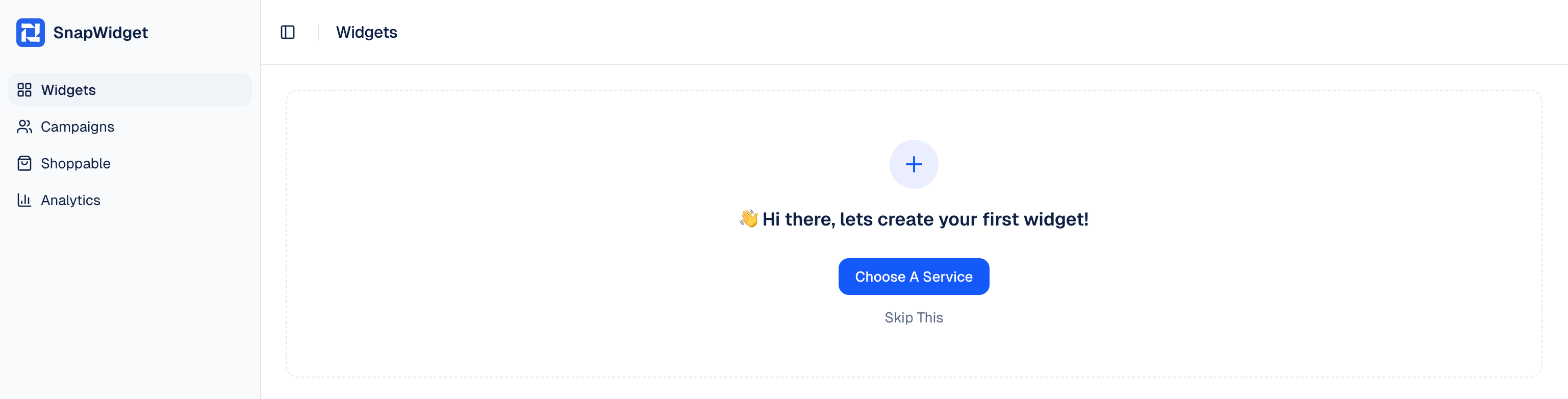 The SnapWidget dashboard with the Choose A Service button