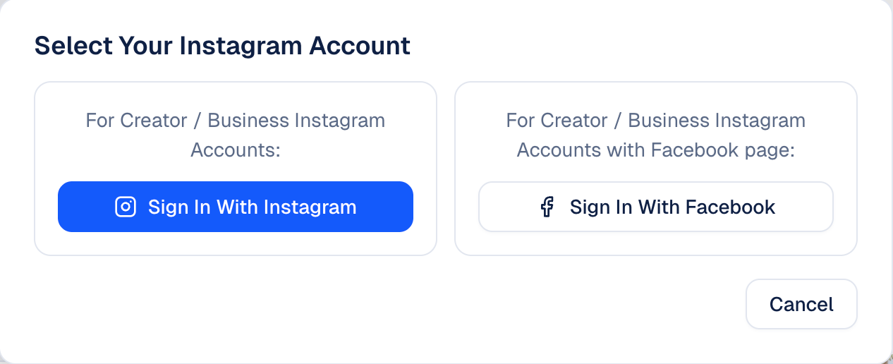 The Select Your Instagram Account window
