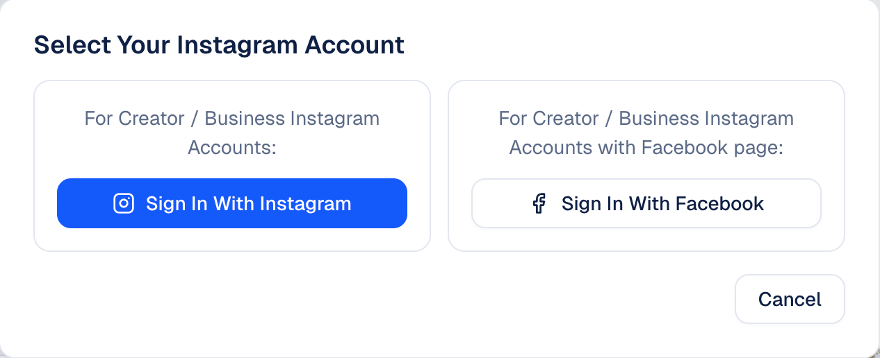 The Select Your Instagram Account window