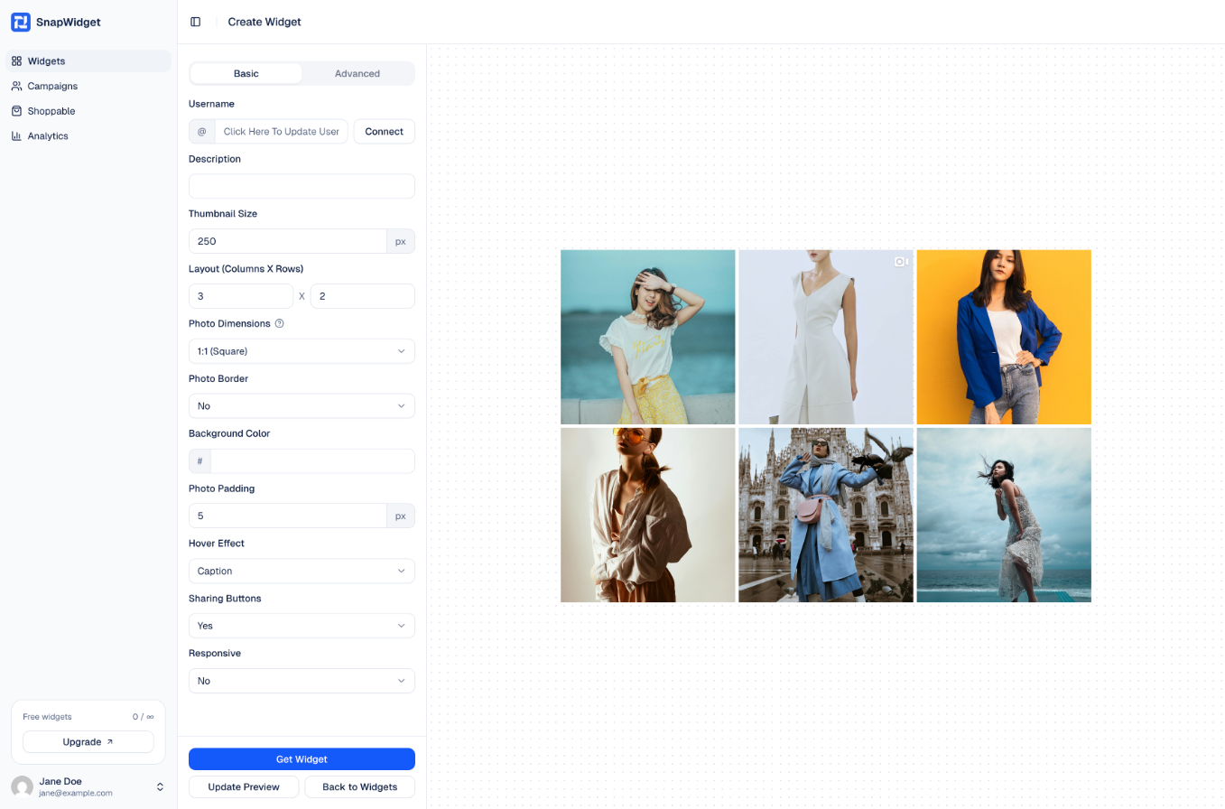 The widget builder with the Basic tab