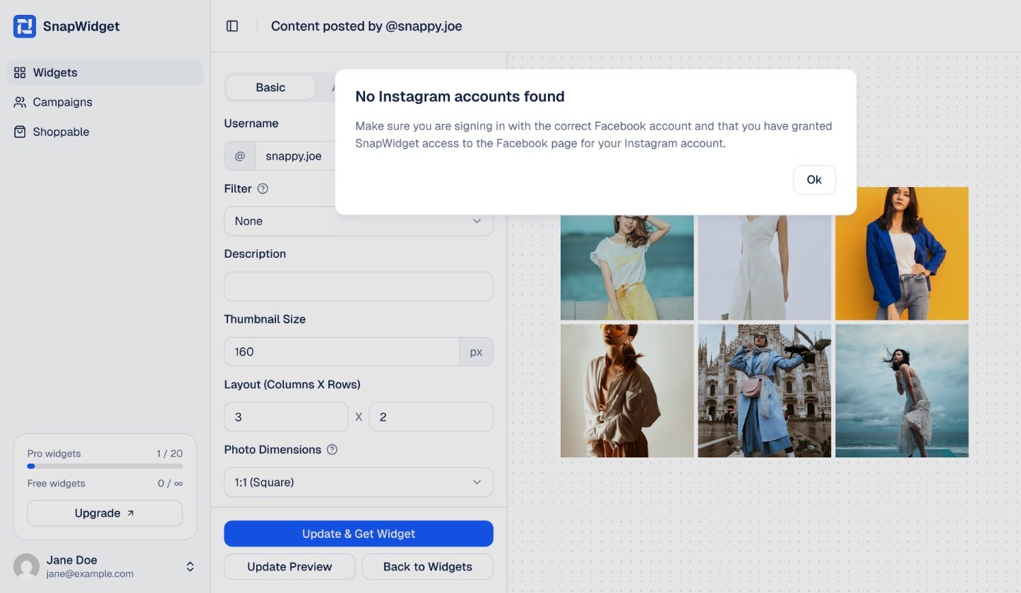 The No Instagram accounts found message