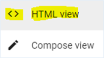 The HTML view option in the Blogger editor