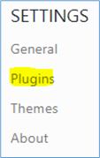 The Plugins item in the Settings menu