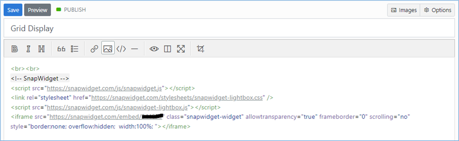 The EasyMDE editor with the widget code