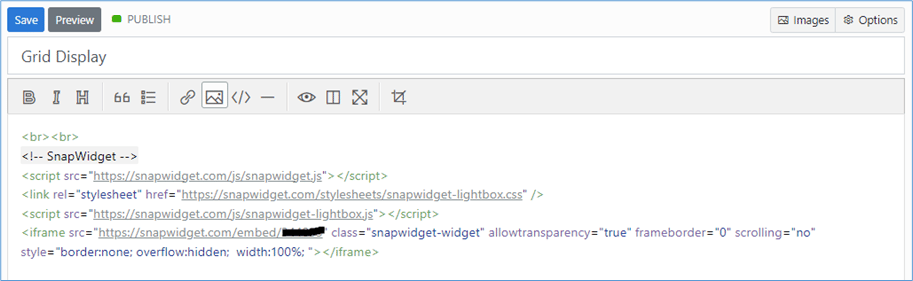 The EasyMDE editor with the widget code