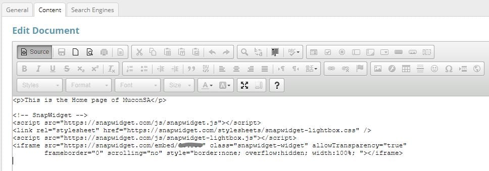 The widget code in the Source view