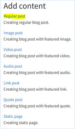 The Add content list