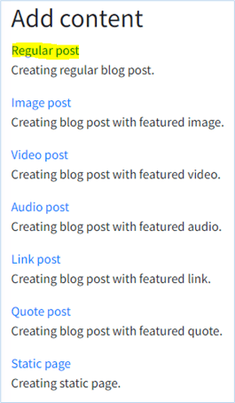 The Add content list