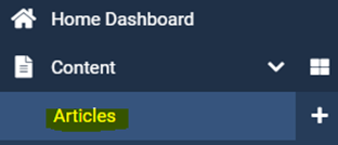 The Articles item in the Content menu