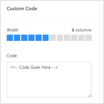 The Custom Code settings with the Width and Code fields