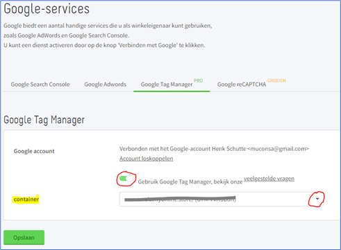 Het tabblad Google Tag Manager bij Google-services