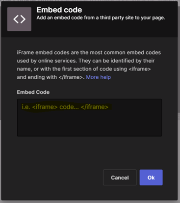 The Embed code window with the Ok button