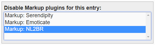 The Disable Markup plugins for this entry option