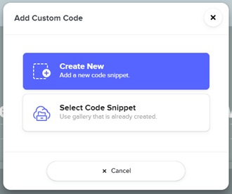 The Add Custom Code window with Create New