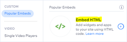 Embed HTML under Popular Embeds