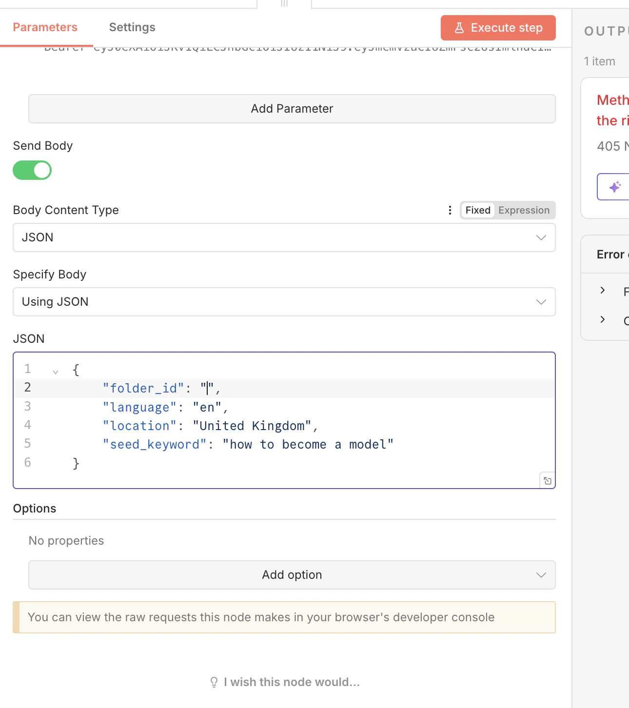 Body payload for keyword discovery