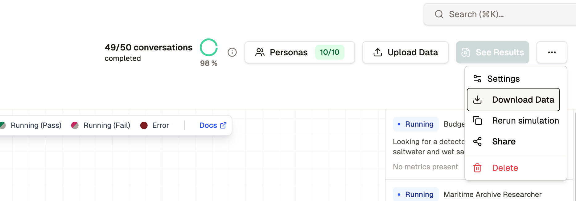 Download data button location