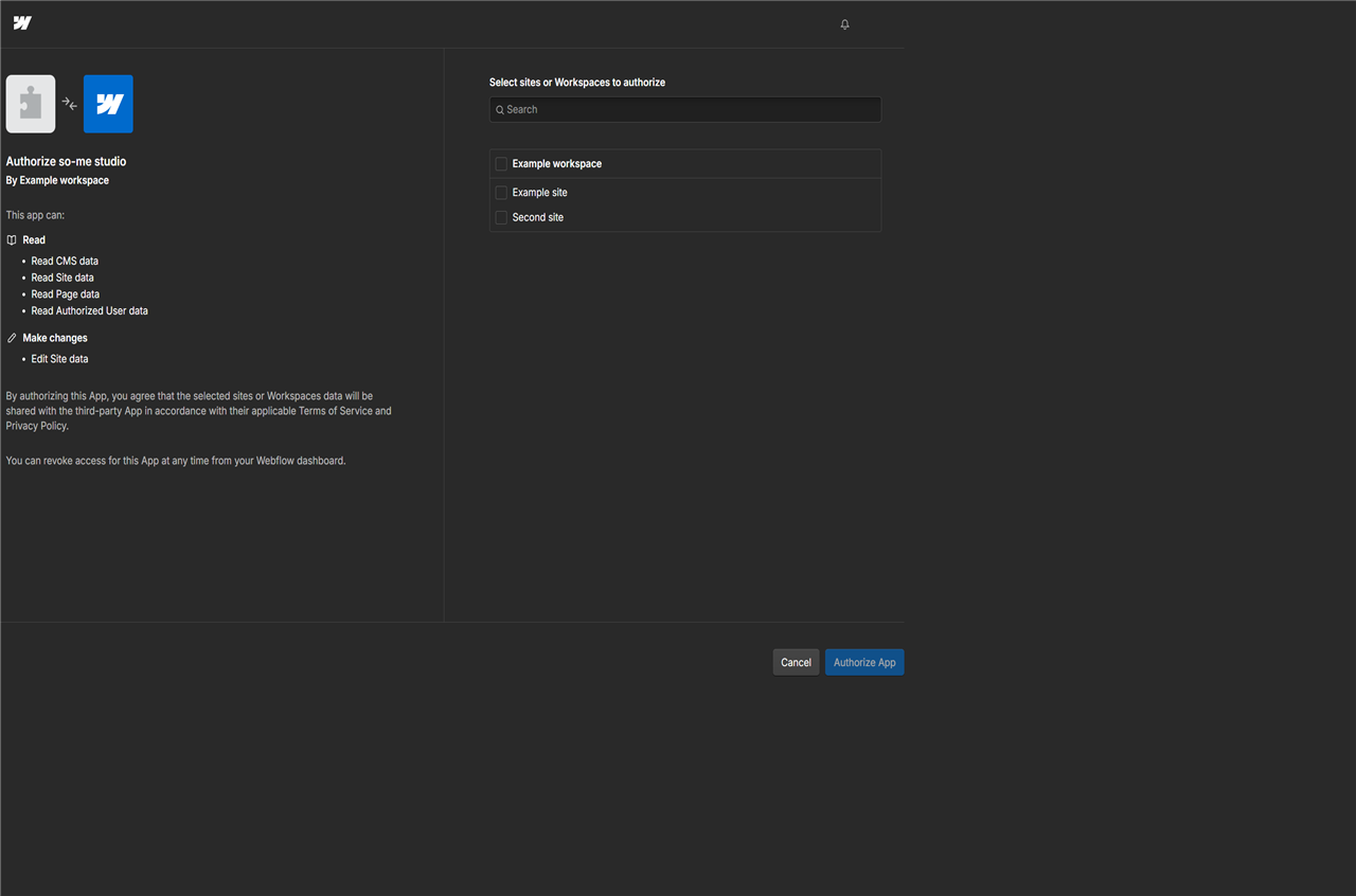 অনুমোদনের জন্য Webflow সাইট বেছে নিন