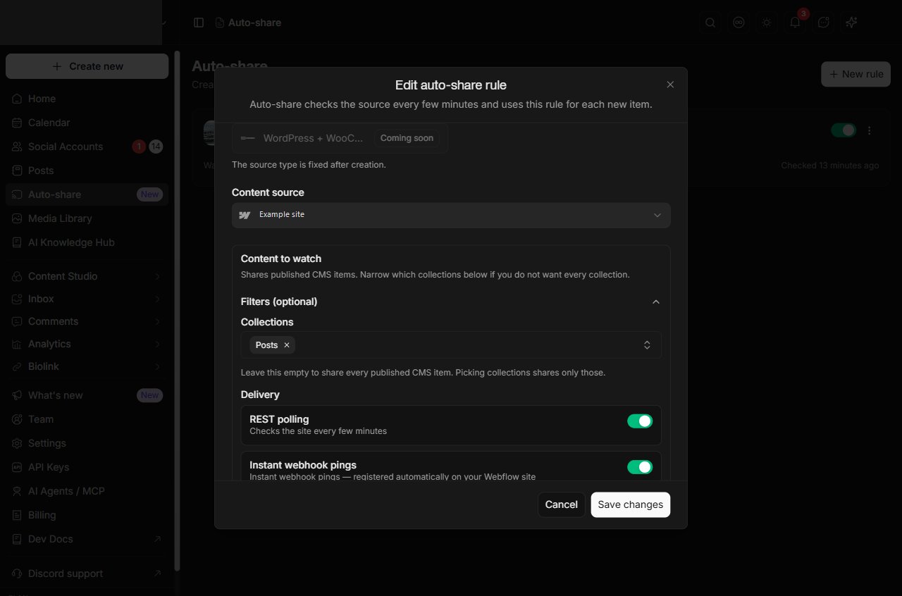 Webflow সাইটের অটো-শেয়ার নিয়ম এডিট করুন