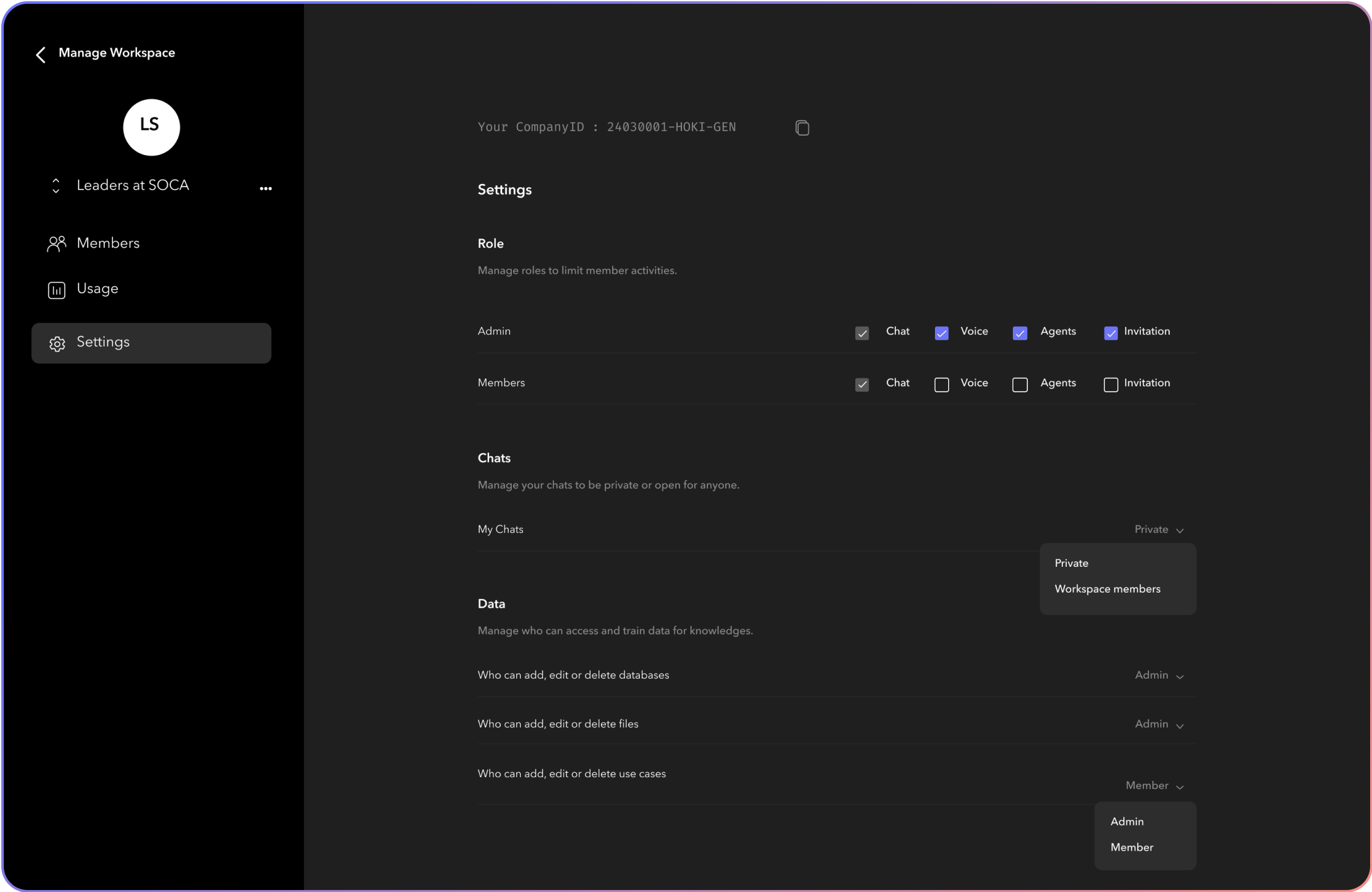 Settings - Soca AI Docs