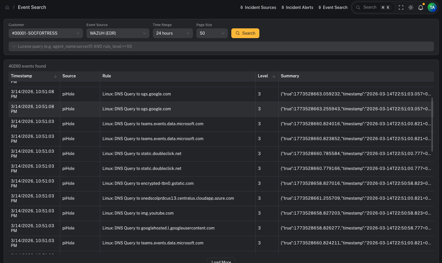 Event Search - SOCFortress CoPilot