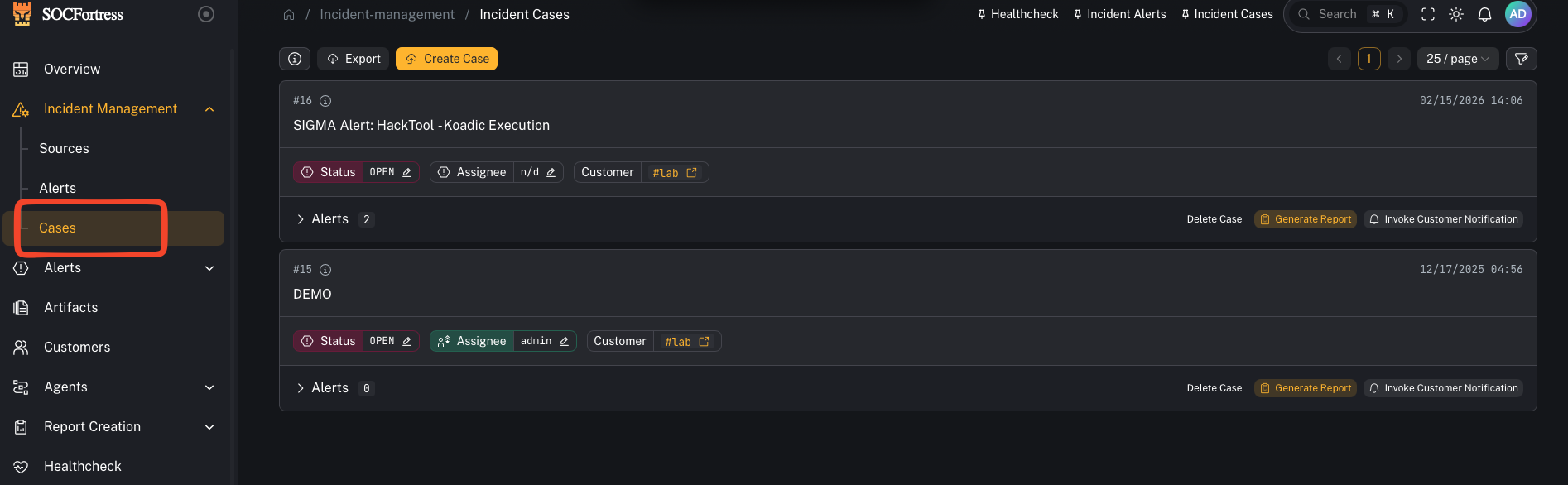 Incident Management → Cases