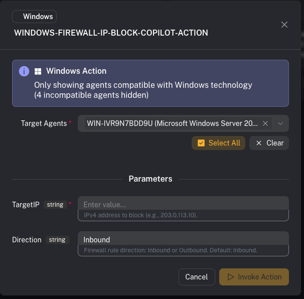 Invoke action (placeholder)