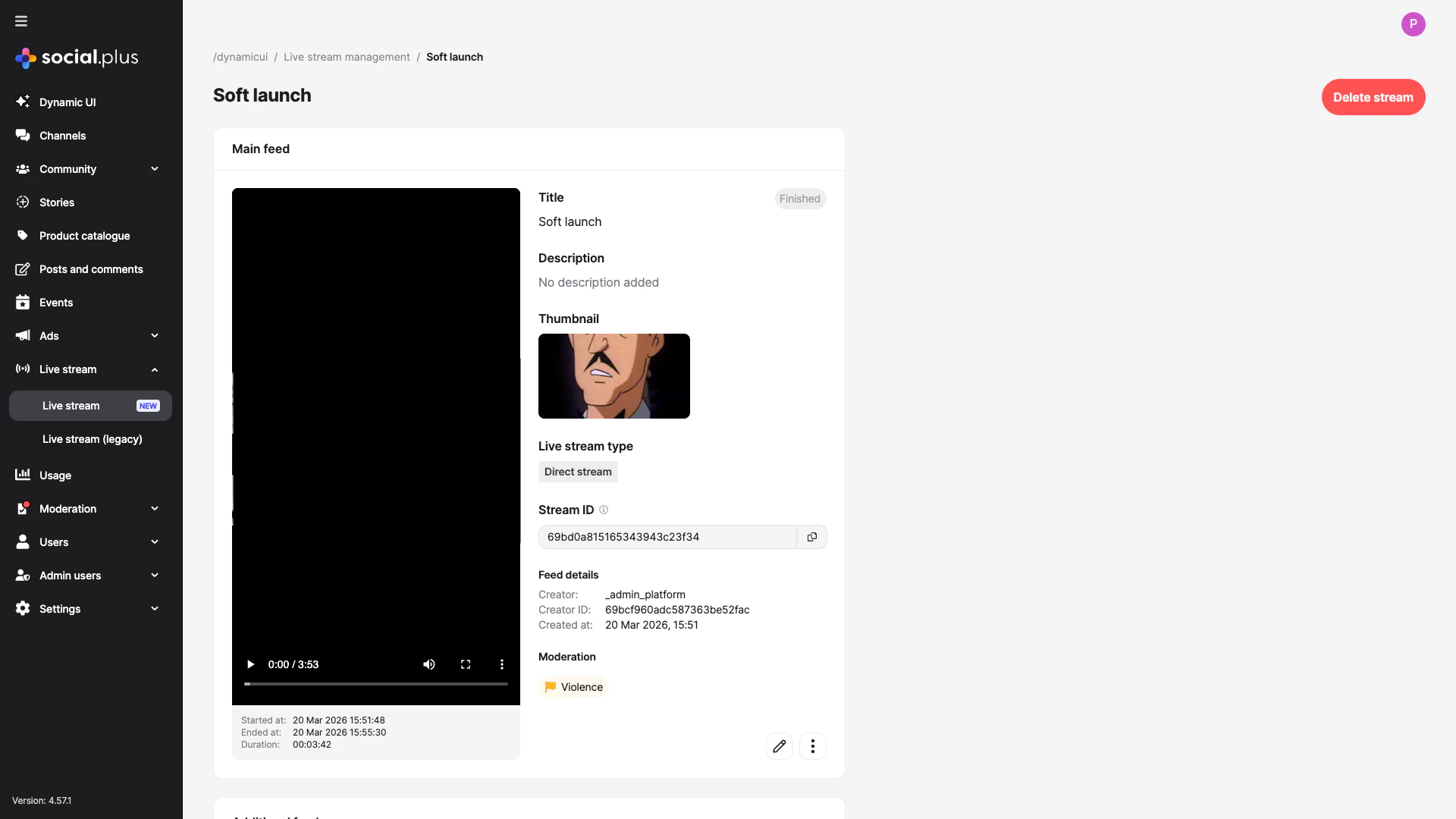 Live Stream Detail View