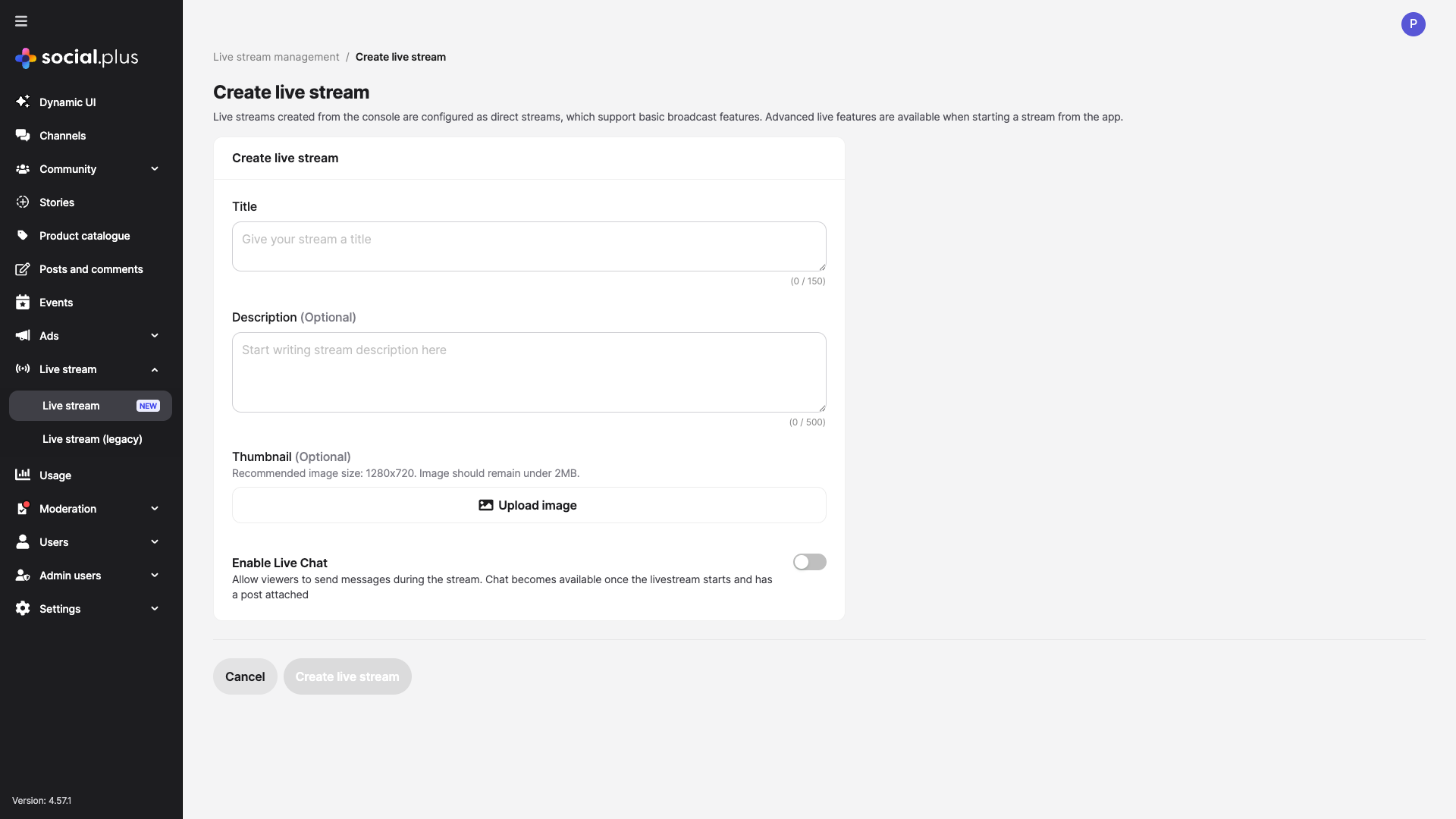 Create Live Stream Form