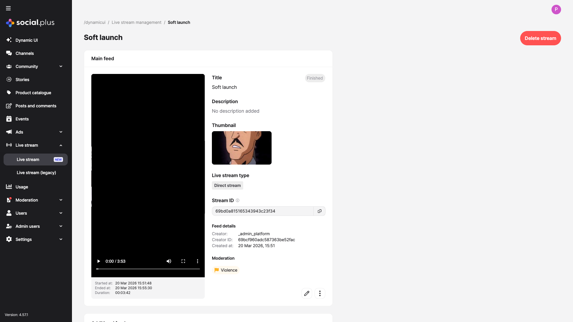 Live Stream Detail View