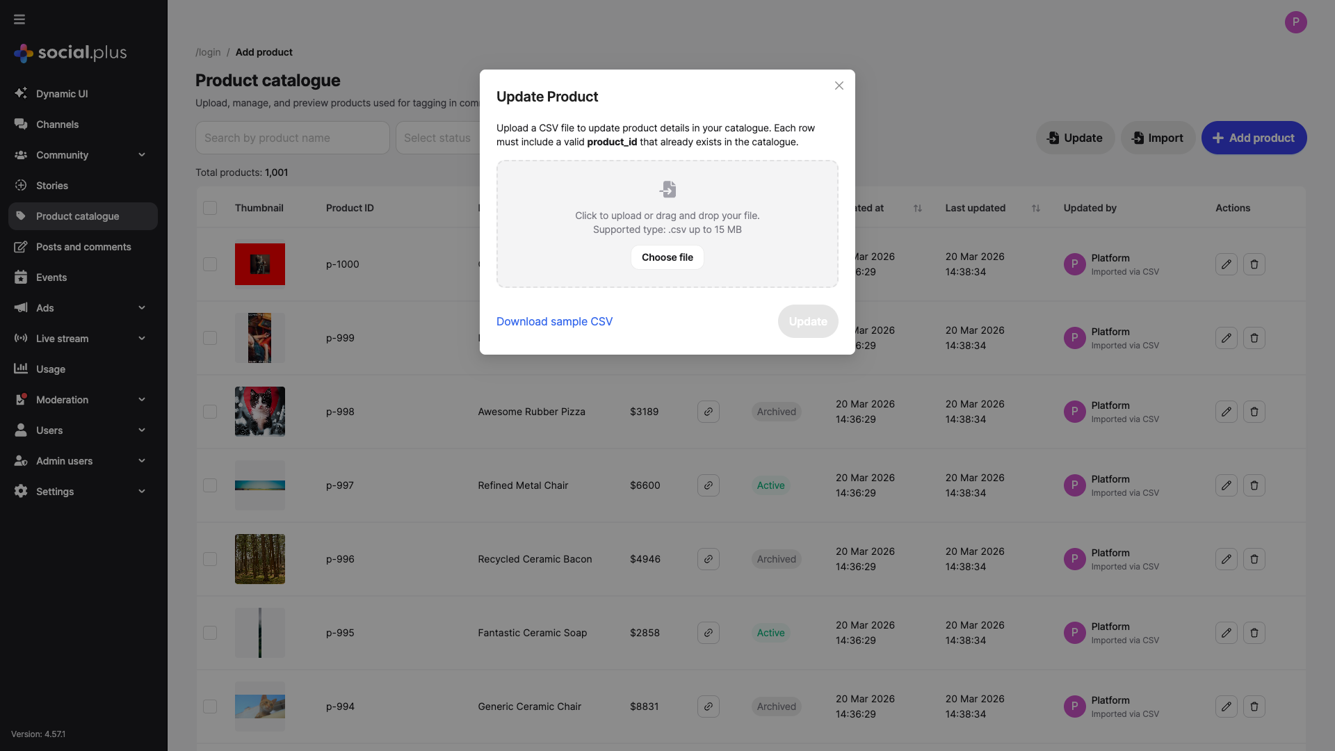Update Product Dialog