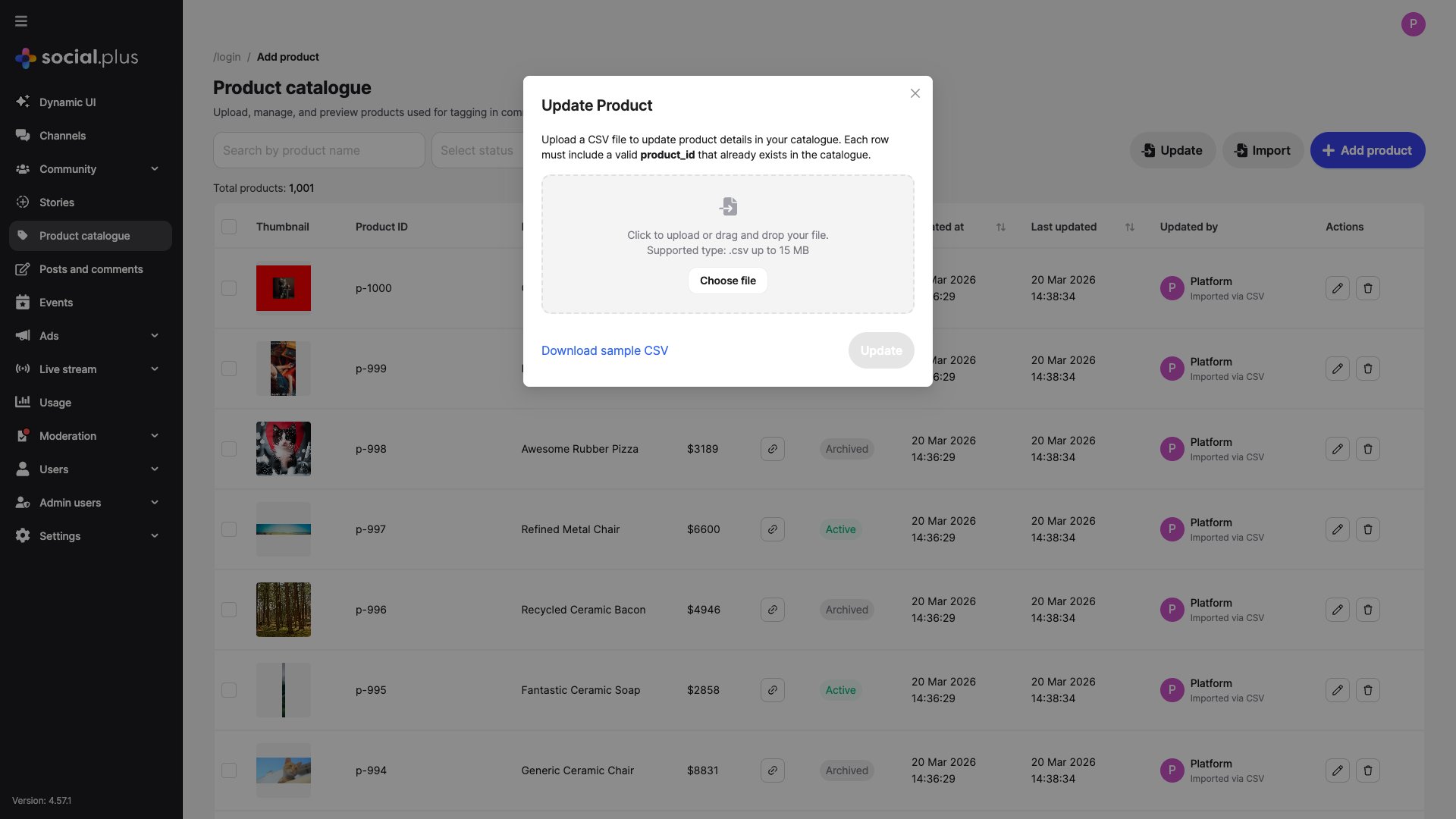 Update Product Dialog