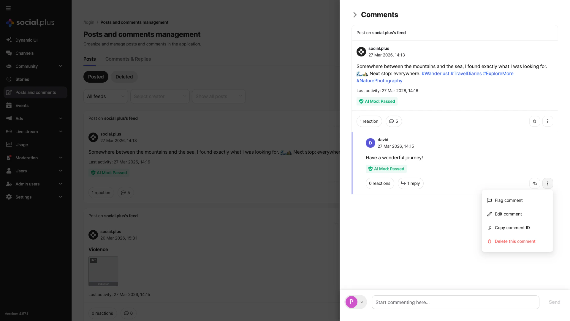 Comment action menu