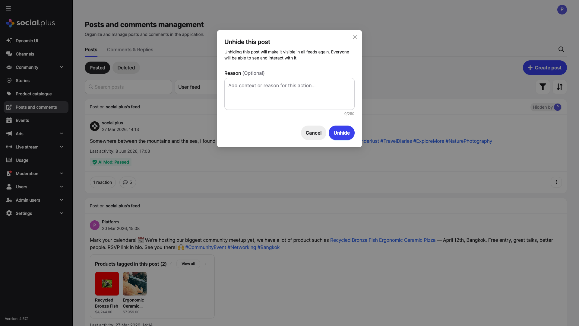 Unhide this post confirmation dialog