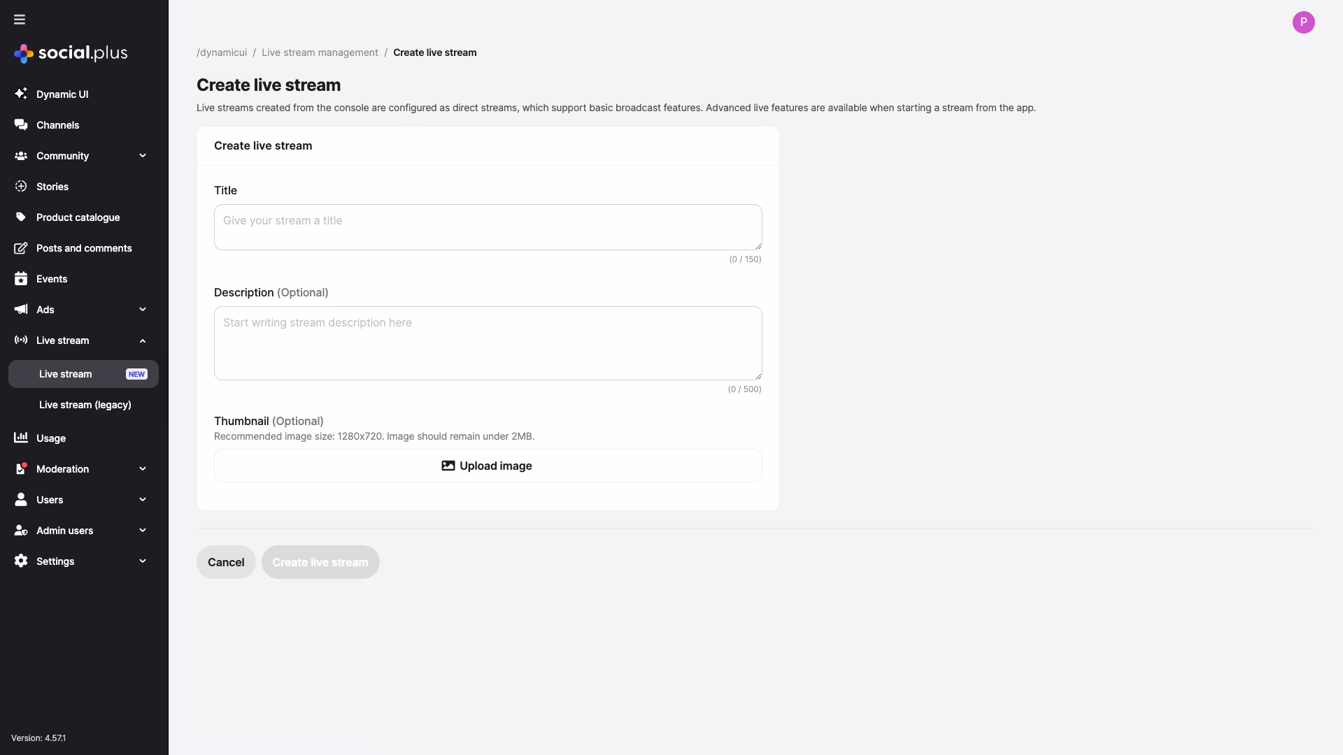 Create Live Stream Form