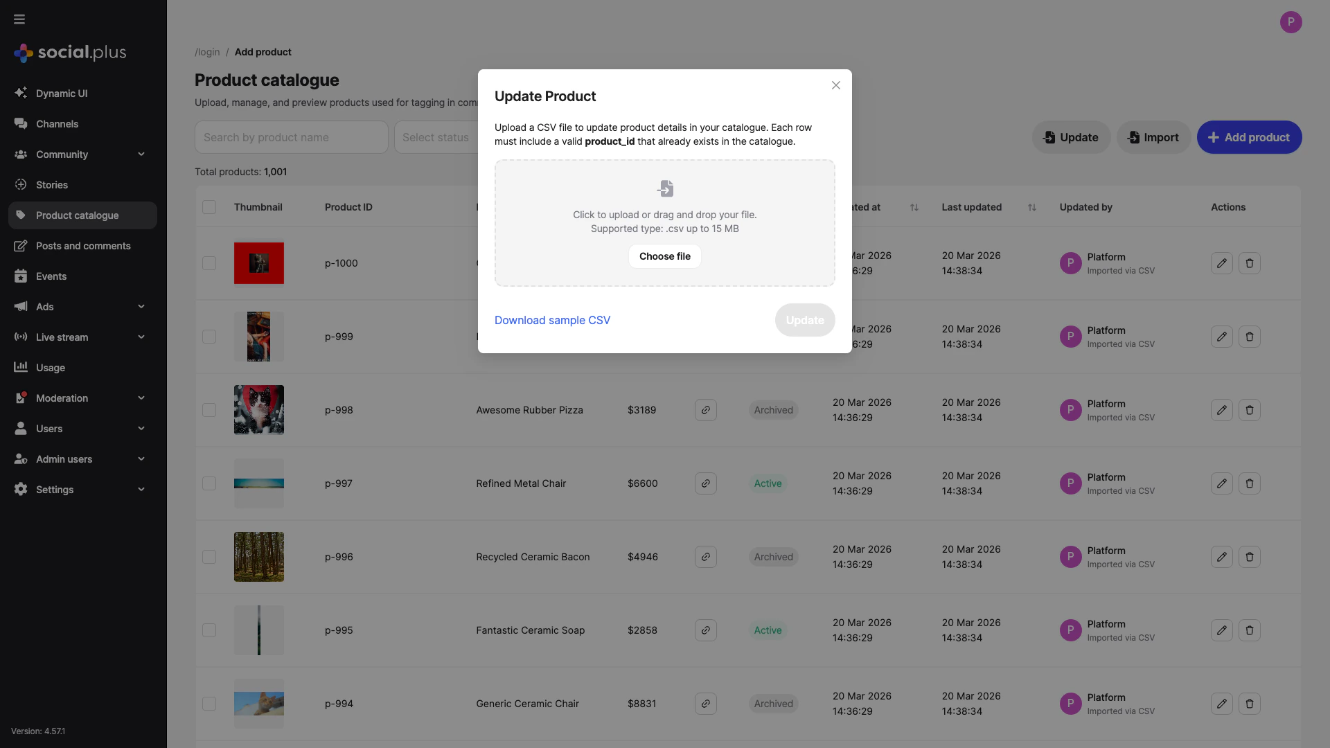 Update Product Dialog
