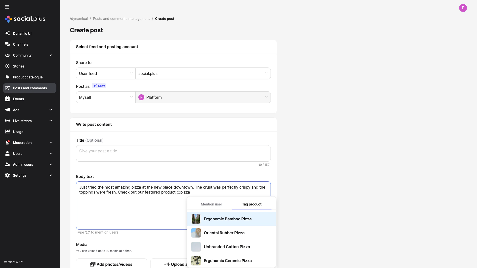 Tagging a product in post content using the @ symbol