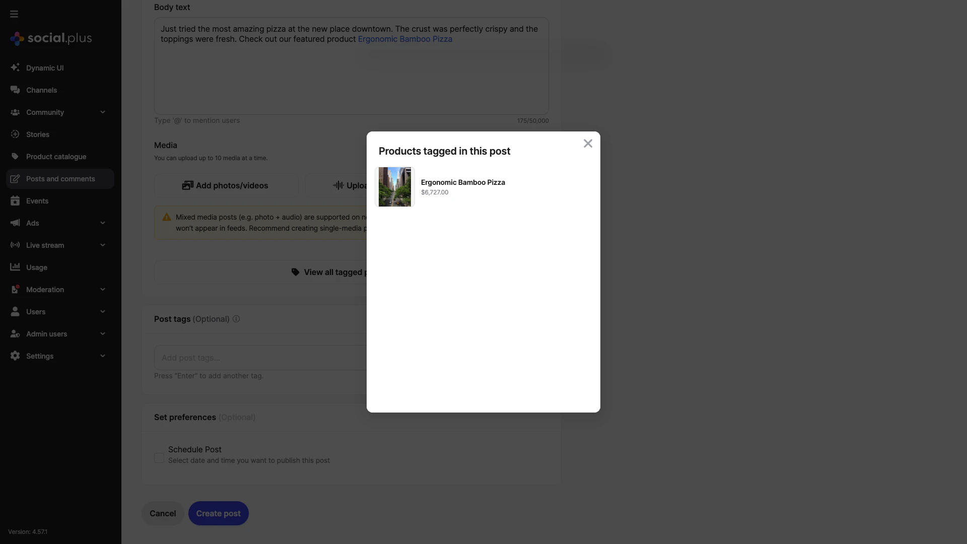 Products tagged in this post panel showing product details