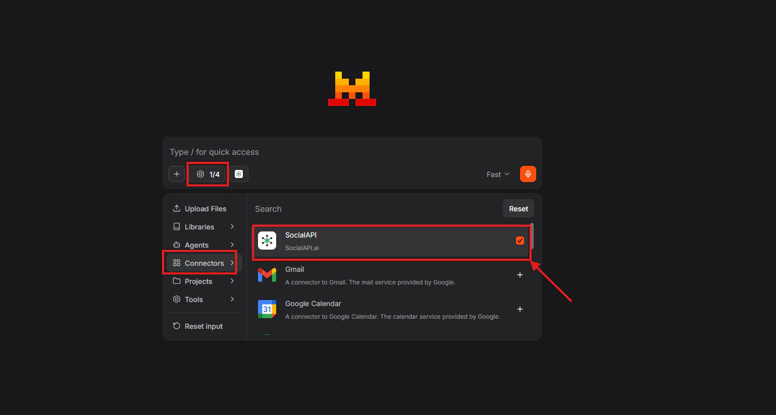 Le Chat conversation using SocialAPI.AI tools
