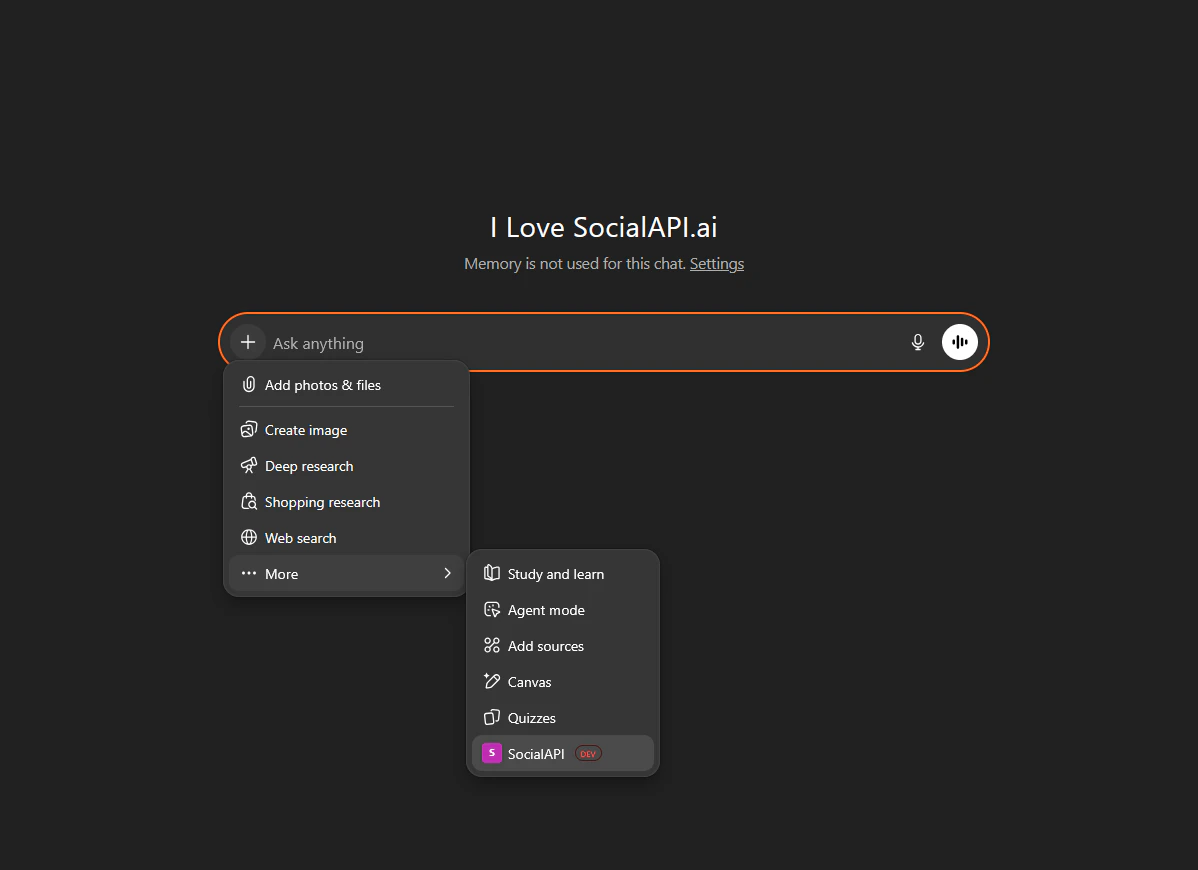 ChatGPT OAuth authorization for SocialAPI.AI