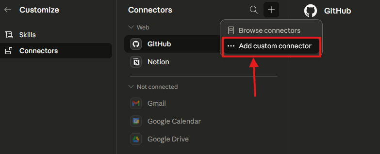 Add custom connector dialog in Claude