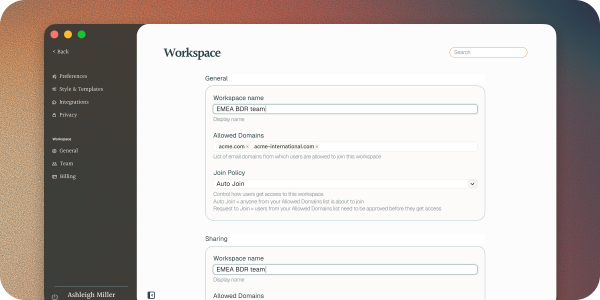 Workspace Settings For Team Admins