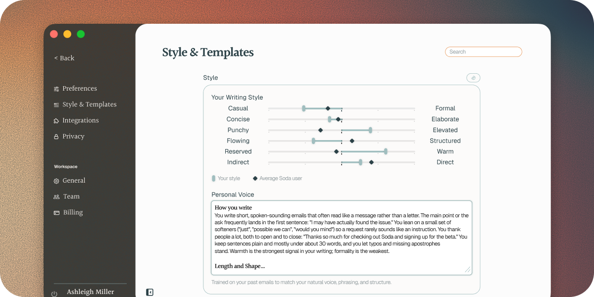 Soda Builds A Fingerprint Of Your Writing Style So Follow Up Emails Sound Uniquely You