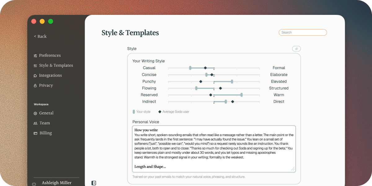 Soda Builds A Fingerprint Of Your Writing Style So Follow Up Emails Sound Uniquely You