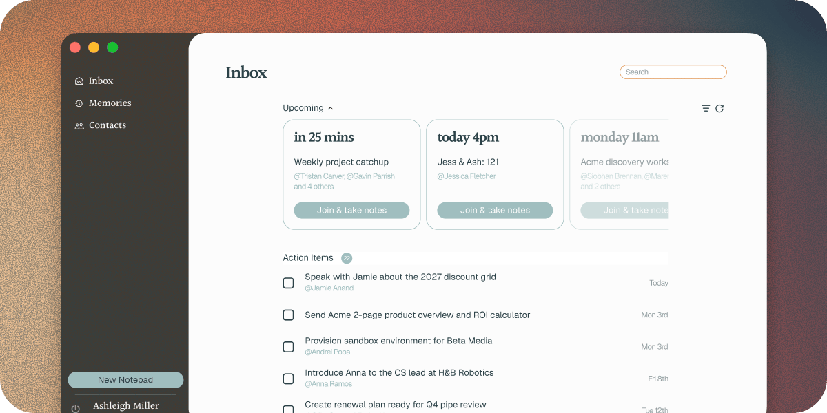 Soda Inbox, For Upcoming Meetings And An Overview Of Action Items