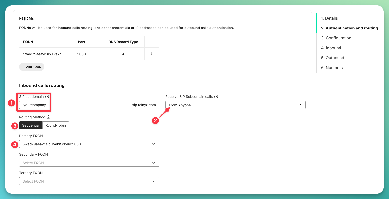 Configurar roteamento de chamadas de entrada